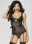 Body Encaje Floral & Geo Con Portaligas Negro 10692