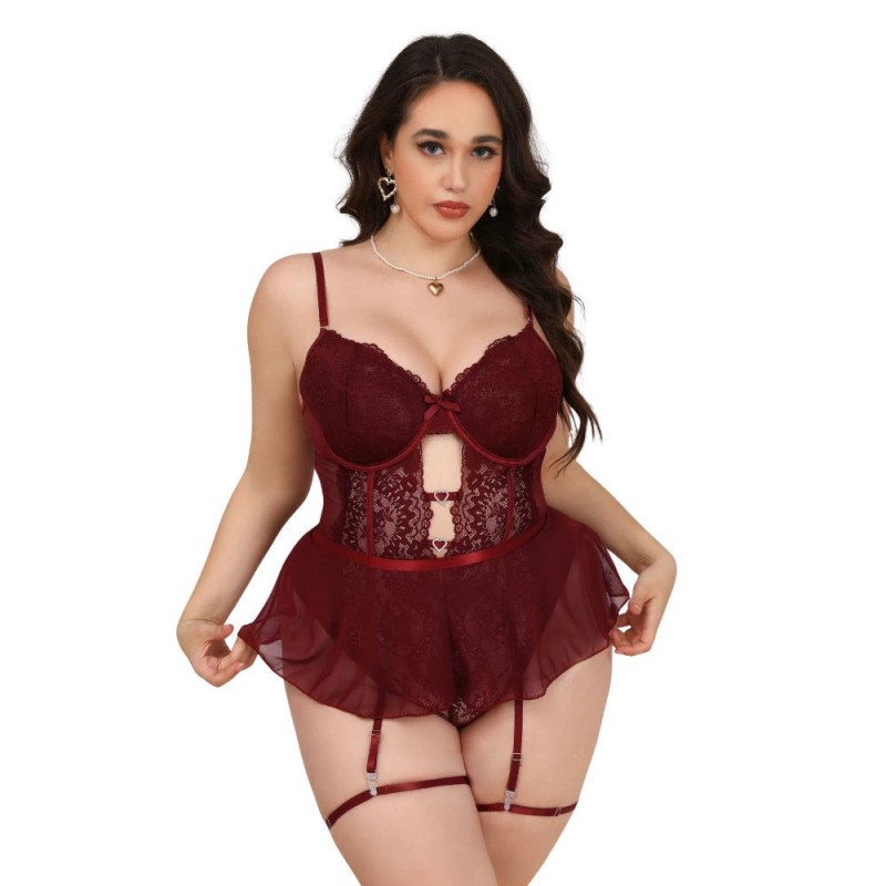Anette Body de Encaje Burdeo XL