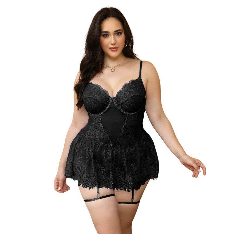 Arielle Babydoll de Encaje Negro XL