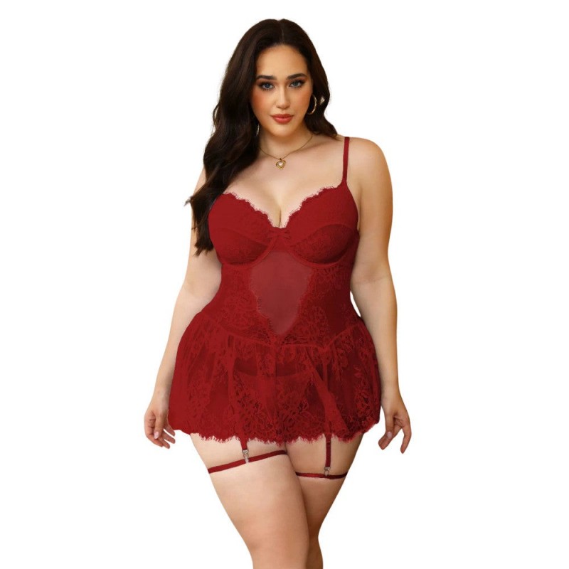 Arielle Babydoll de Encaje Rojo XL