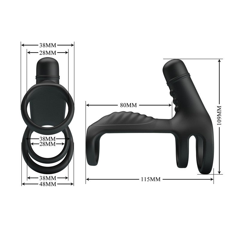 Elish Anillo Vibrador Triple con Funda - Negro