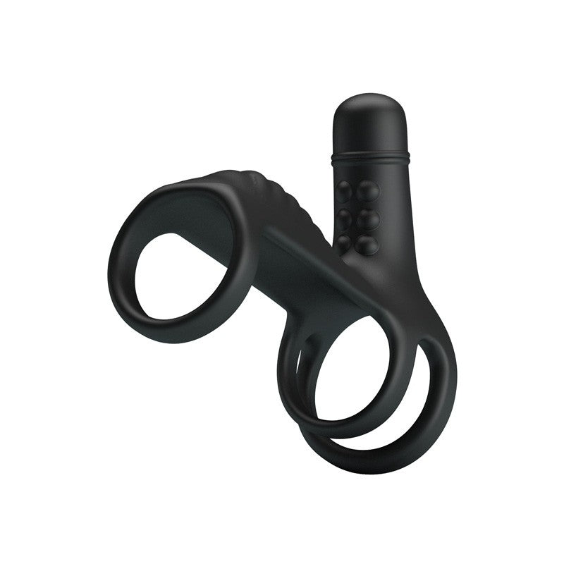 Elish Anillo Vibrador Triple con Funda - Negro