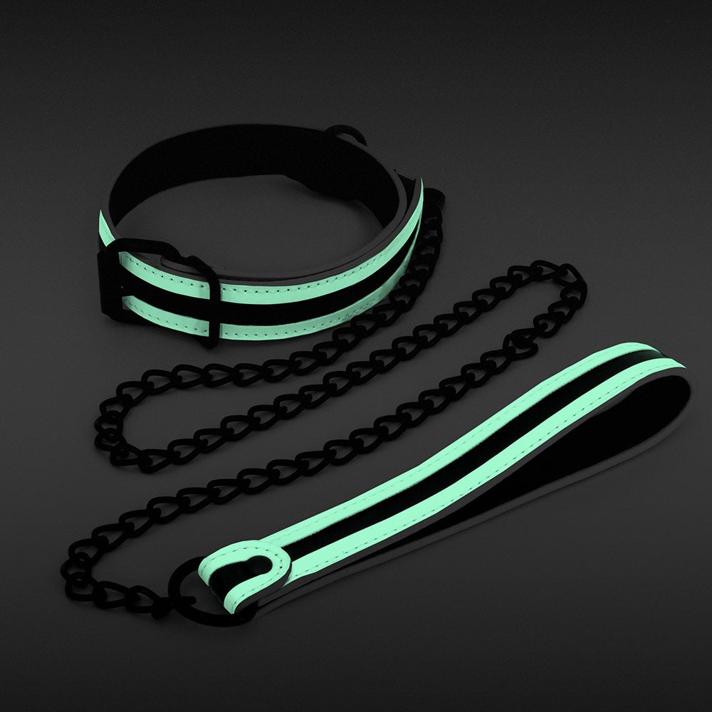 GLO Bondage Collar con Cadena Fluorescente Imagen secundaria del producto