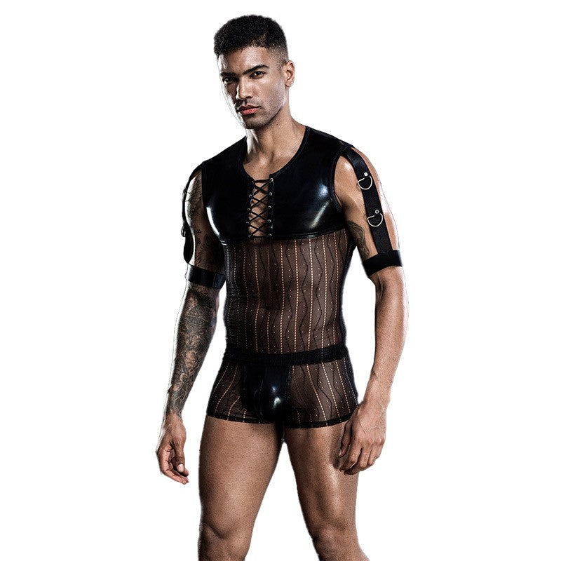 Conjunto Bóxer y Camiseta Encaje Wetlook 7235