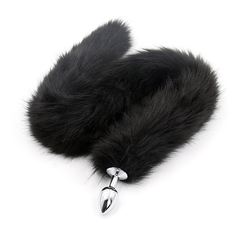 Cola de Zorro con Plug de Metal 75 cm - Negro