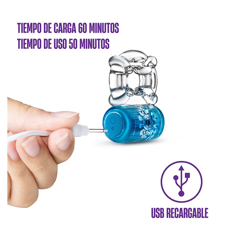 Pleaser Anillo Vibrador Recargable - Azul
