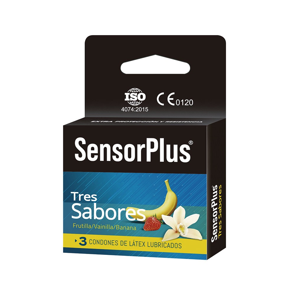 Condones Sensor Plus Tres Sabores - Caja 3 unidades Imagen principal del producto