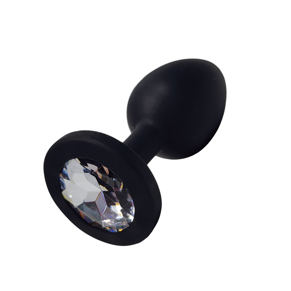 Plug Anal Negro con Joya Blanca