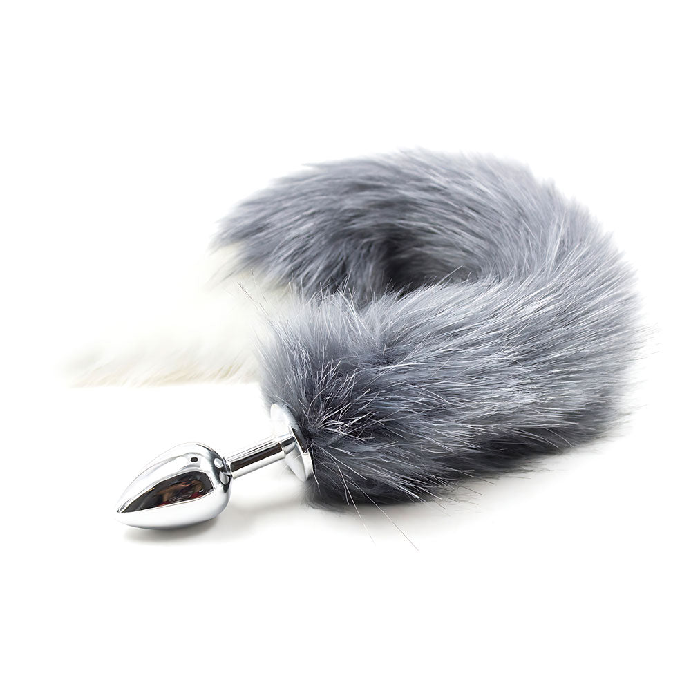Cola de Zorro con Plug de Metal - Gris 45 cm