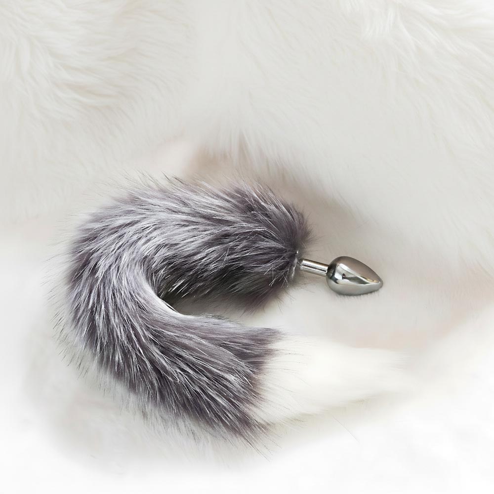 Cola de Zorro con Plug de Metal - Gris 45 cm