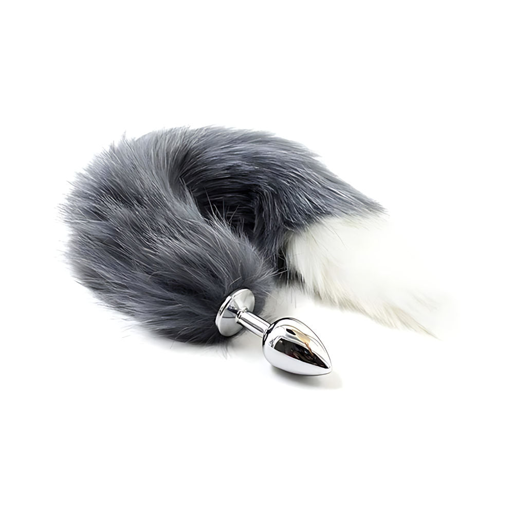 Cola de Zorro con Plug de Metal - Gris 45 cm Imagen secundaria del producto