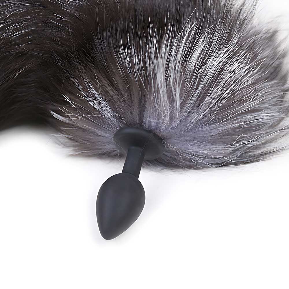 Cola de Zorro con Plug de Silicona - Negro 45 cm