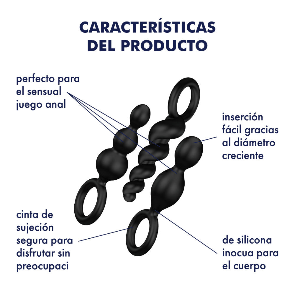 Booty Call Set 3 Plugs Anales Satisfyer - Negro